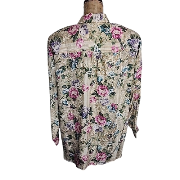 Casual Corner Silk Floral Vintage Button Up Blouse. Size Large - Picture 6 of 9
